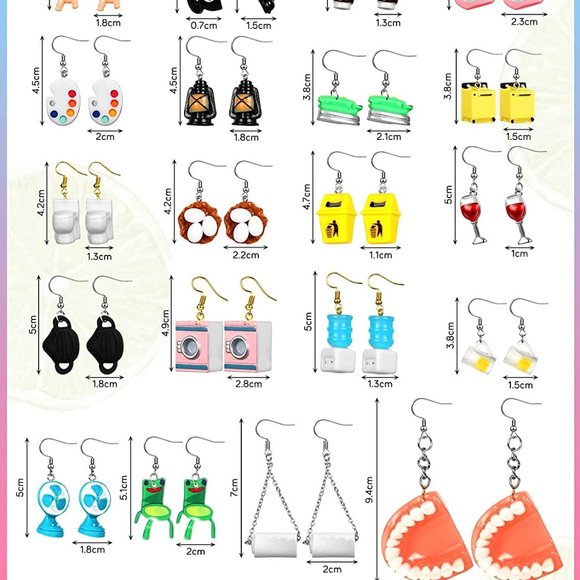 New 20 Pairs Cute Weird Earrings Funny Dangle Drop Earrings for Women Girls